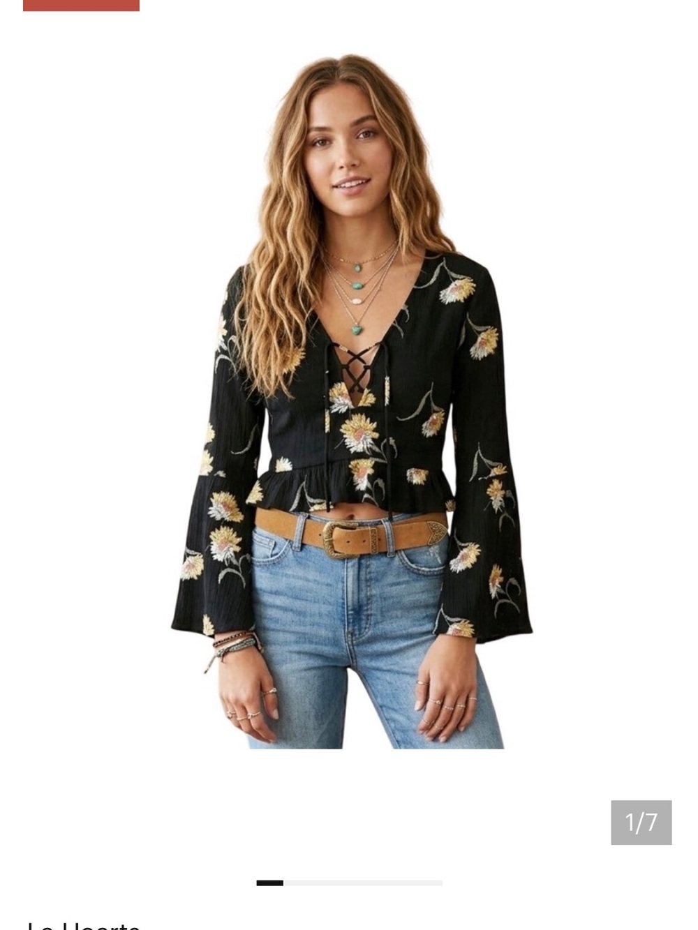 La Hearts Black Lace-Up Floral Peplum Crop Top Size Small